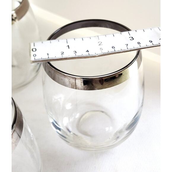WINE GLASSES-STEMLESS-Clear Glass With Silver Rims-Rounded-Set of 4 - Picture 9 of 9